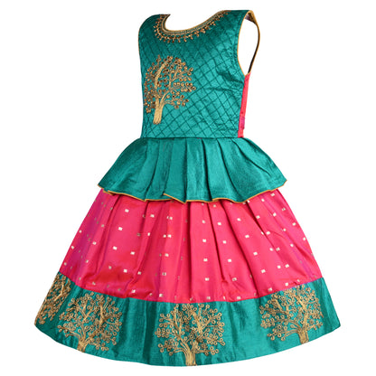 Girls Embroidered Sleeveless Fit and Flare Frock Dress