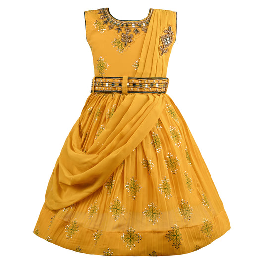 Girls Floral Print Fit and Flare Frock Dress