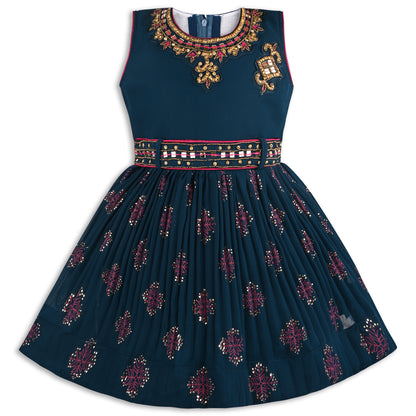 Girls Floral Print Fit and Flare Frock Dress