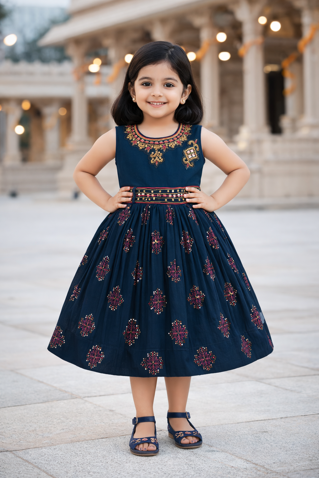Girls Floral Print Fit and Flare Frock Dress