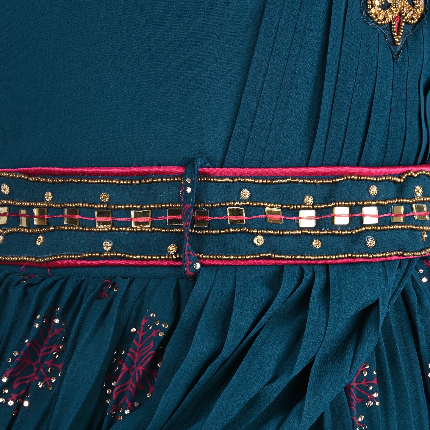 Girls Embellished and Printed Ethnic Dress with Attached Duppata