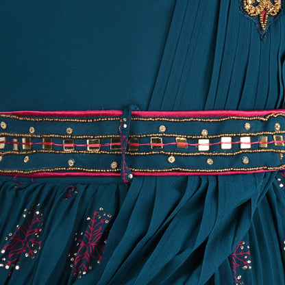Girls Embellished and Printed Ethnic Dress with Attached Duppata