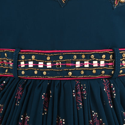 Girls Embellished and Printed Ethnic Dress with Attached Duppata