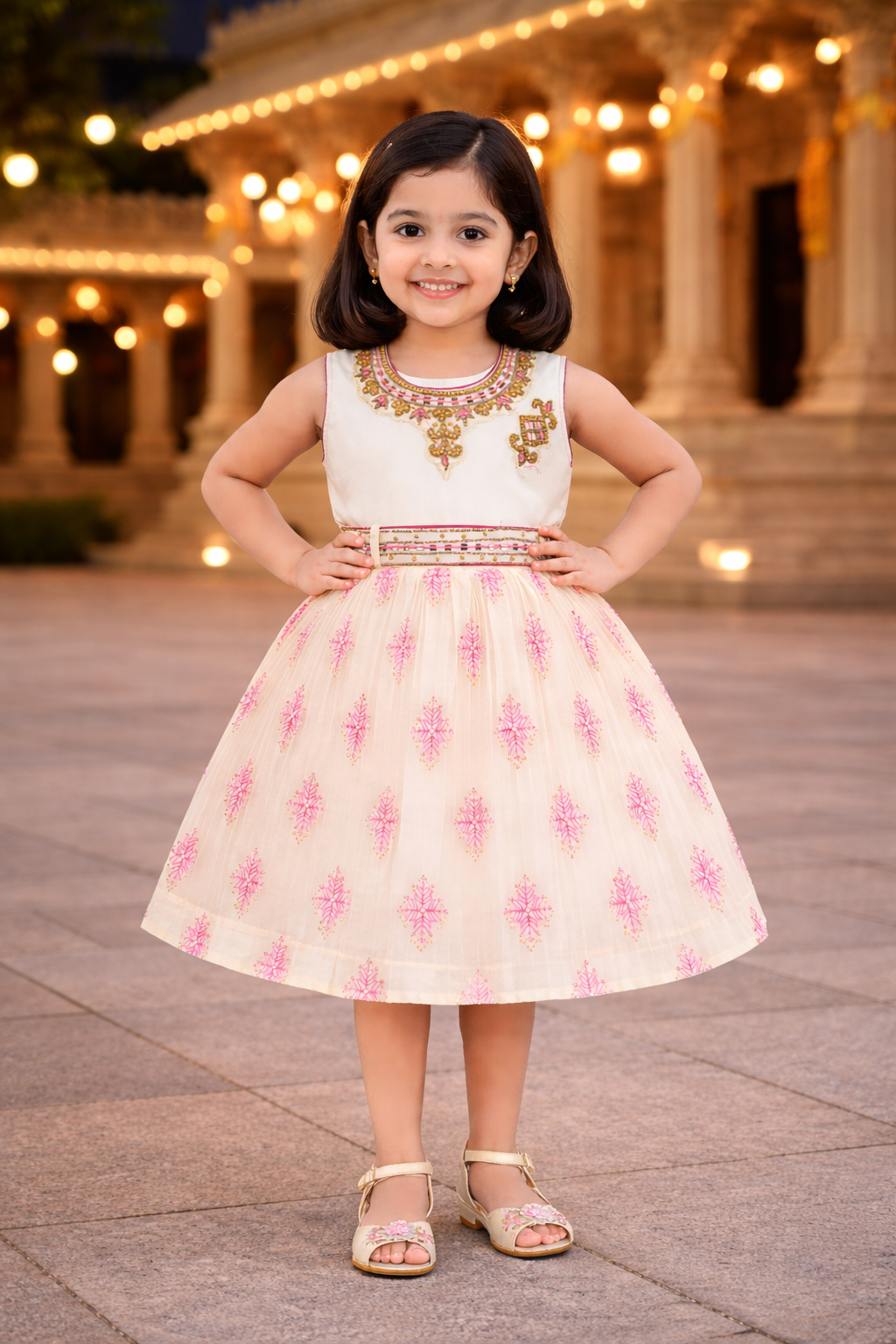 Girls Floral Print Fit and Flare Frock Dress