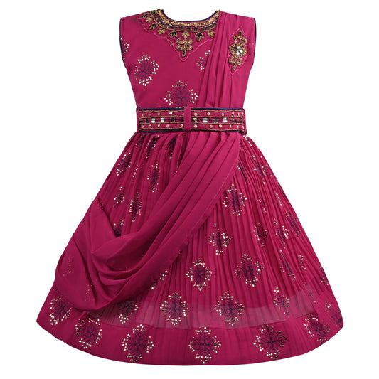 Girls Floral Print Fit and Flare Frock Dress