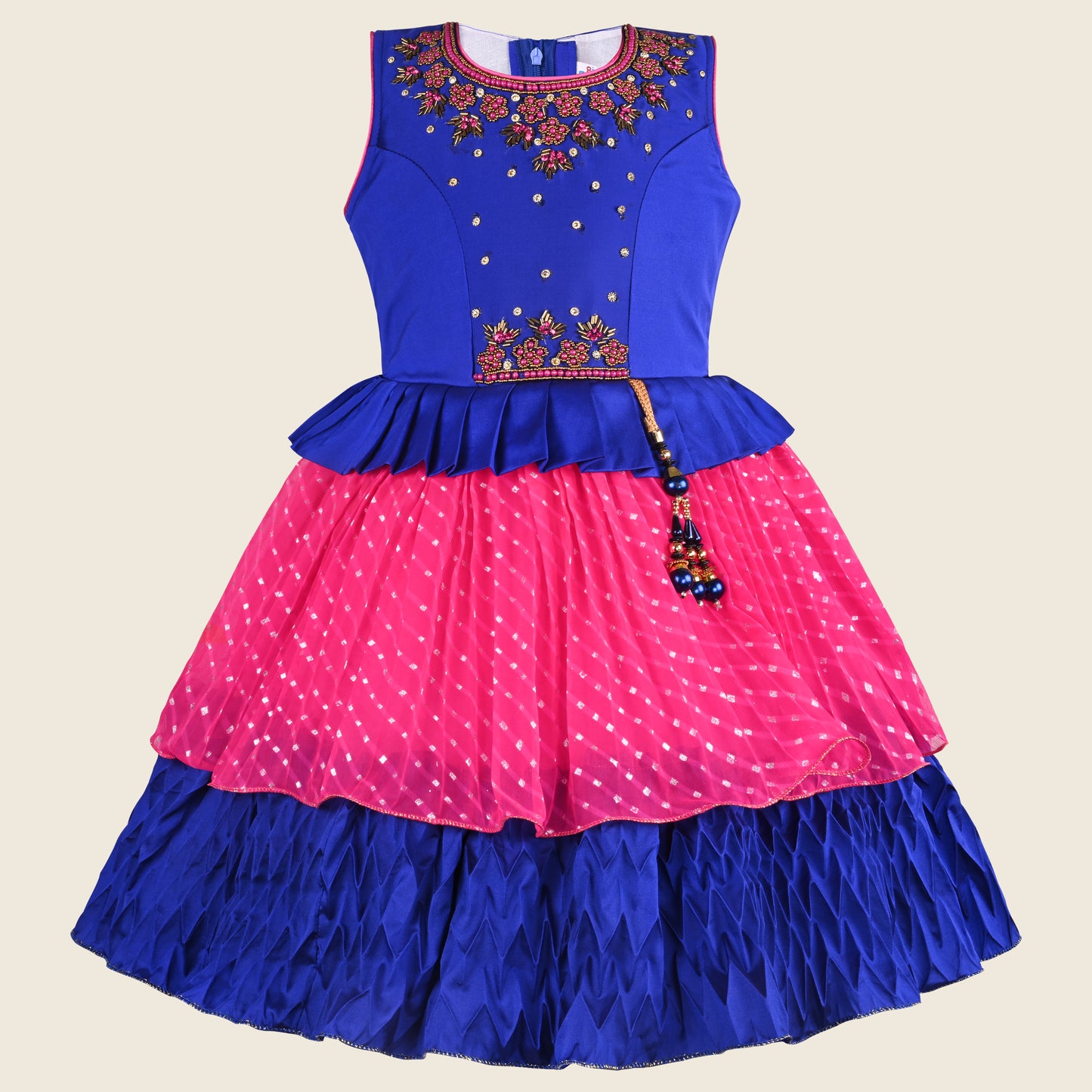 Girls Beaded Embellished Ruffle Waist Layered Ethnic Dress
