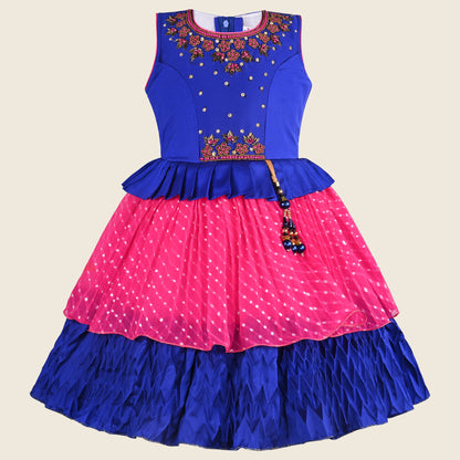 Girls Beaded Embellished Ruffle Waist Layered Ethnic Dress