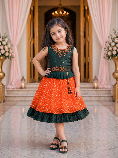Girls Embroidered Layered Ethnic Dress
