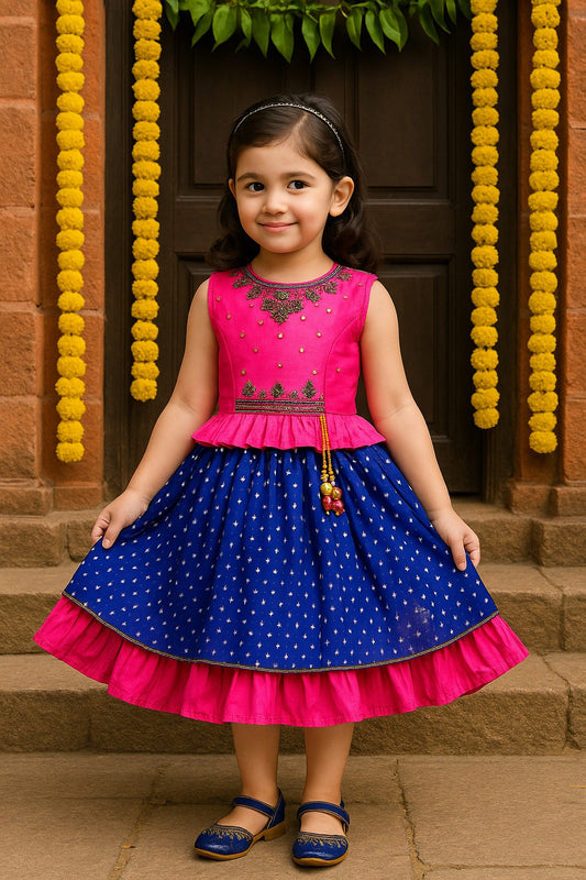 Girls Layered Bead Embellished Ethnic Dress