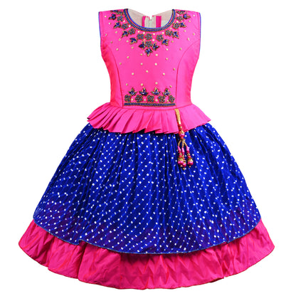 Girls Layered Bead Embellished Ethnic Dress
