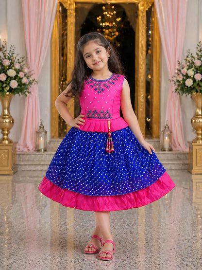 Girls Embroidered Layered Ethnic Dress