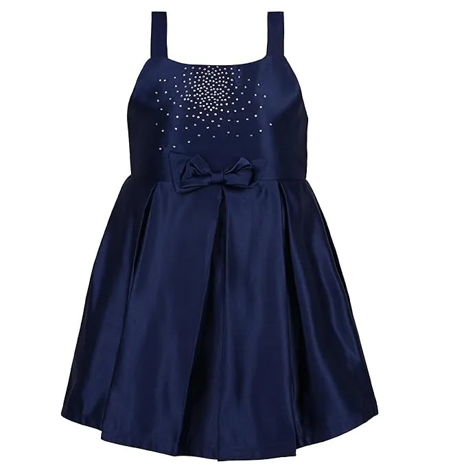 Girls Solid Lycra Party Frock with Bow Detail