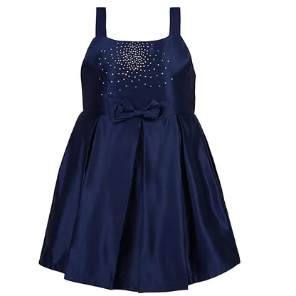 Girls Solid Lycra Party Frock with Bow Detail