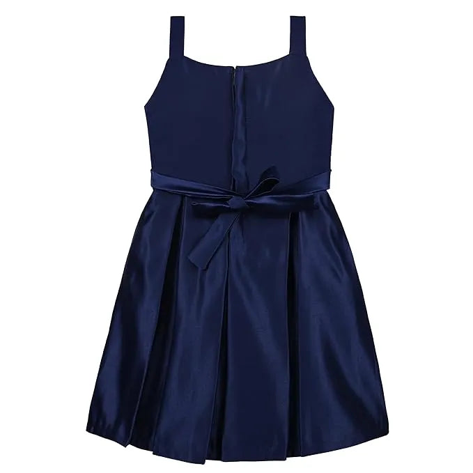 Girls Solid Lycra Party Frock with Bow Detail