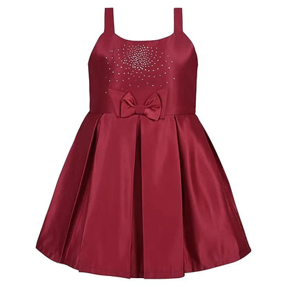 Girls Solid Lycra Party Frock with Bow Detail