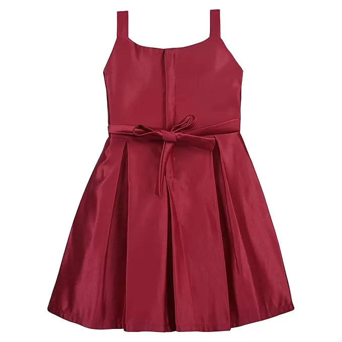 Girls Solid Lycra Party Frock with Bow Detail