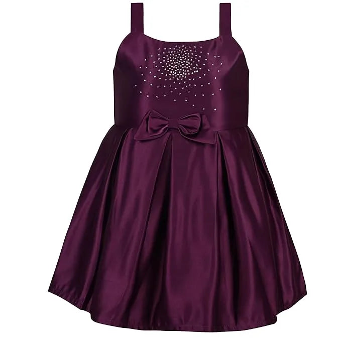 Girls Solid Lycra Party Frock with Bow Detail