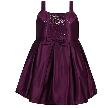 Girls Solid Lycra Party Frock with Bow Detail