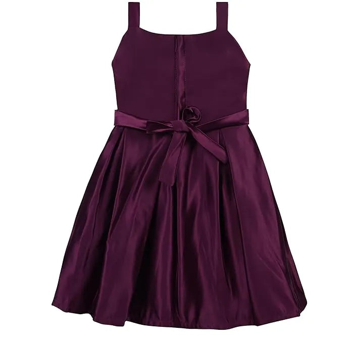 Girls Solid Lycra Party Frock with Bow Detail