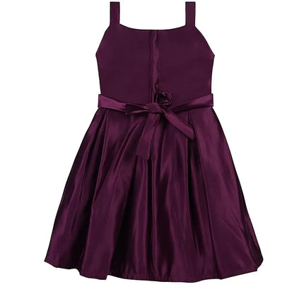 Girls Solid Lycra Party Frock with Bow Detail