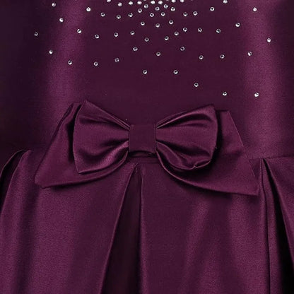 Girls Solid Lycra Party Frock with Bow Detail