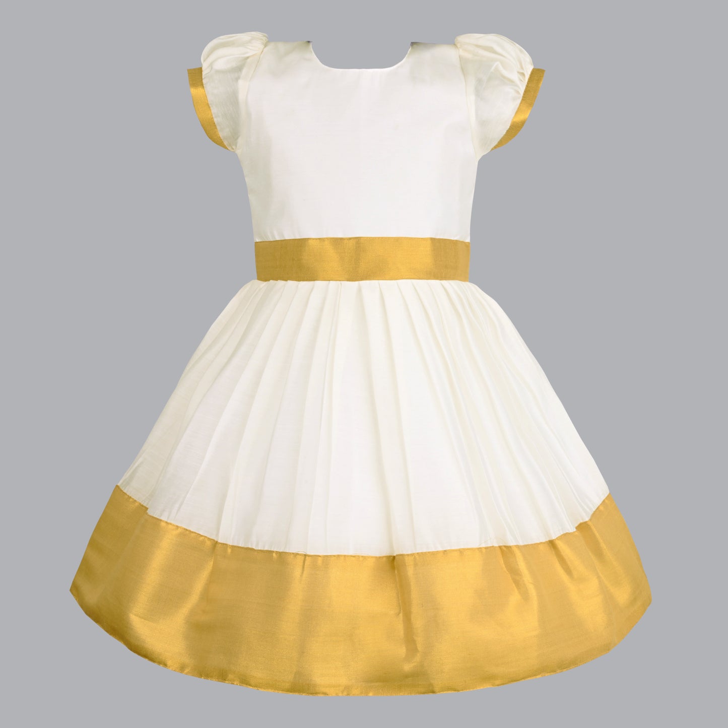 Girls Golden Kasavu Pleated Dress
