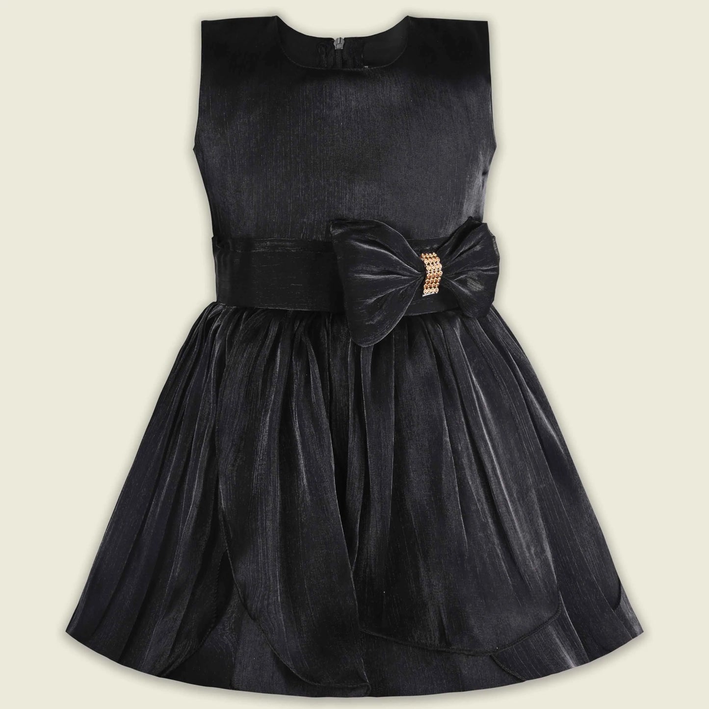 Girls Solid Pleated Satin Fit and Flare Frock Dress