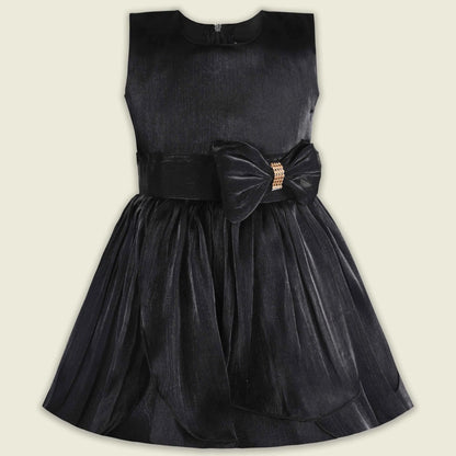 Girls Solid Pleated Satin Fit and Flare Frock Dress