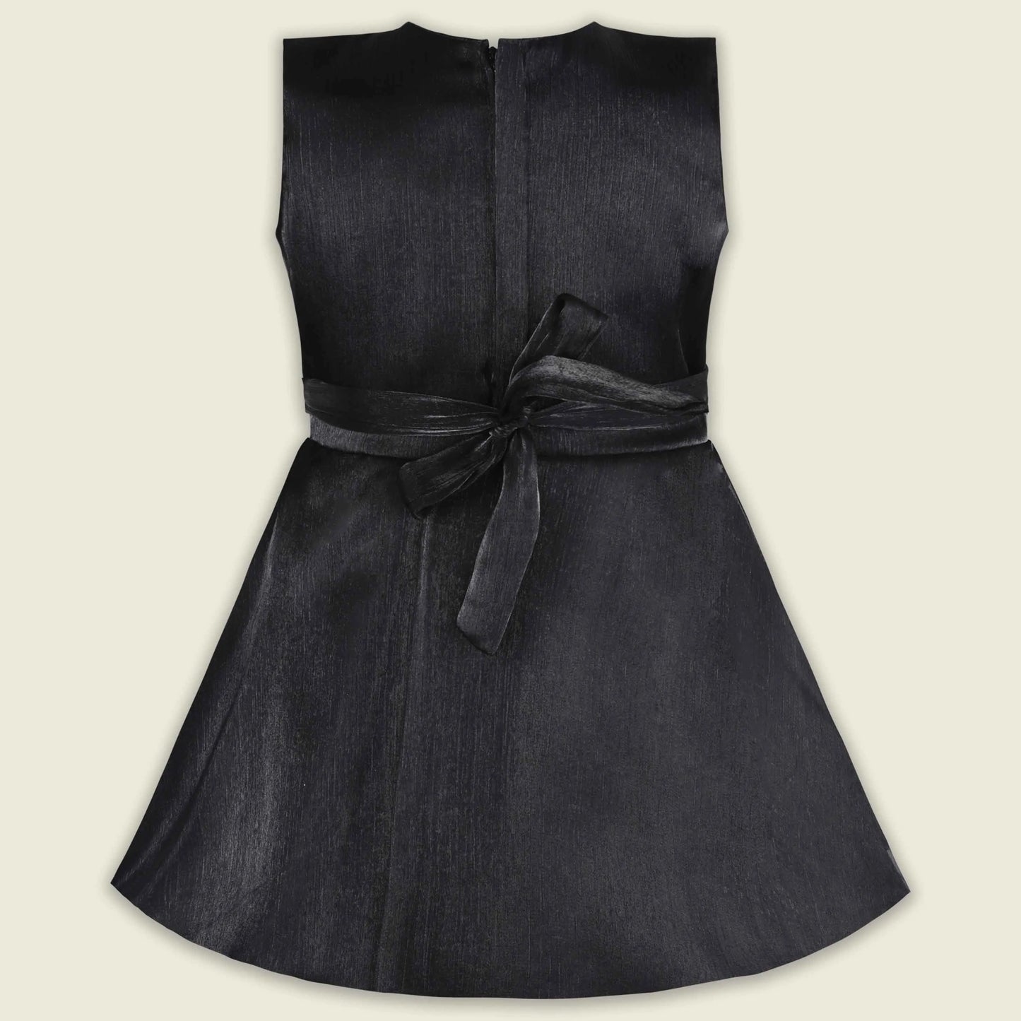 Girls Solid Pleated Satin Fit and Flare Frock Dress