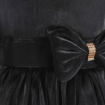 Girls Solid Pleated Satin Fit and Flare Frock Dress