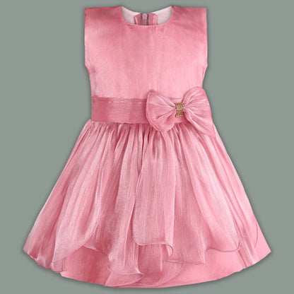 Girls Solid Pleated Satin Fit and Flare Frock Dress