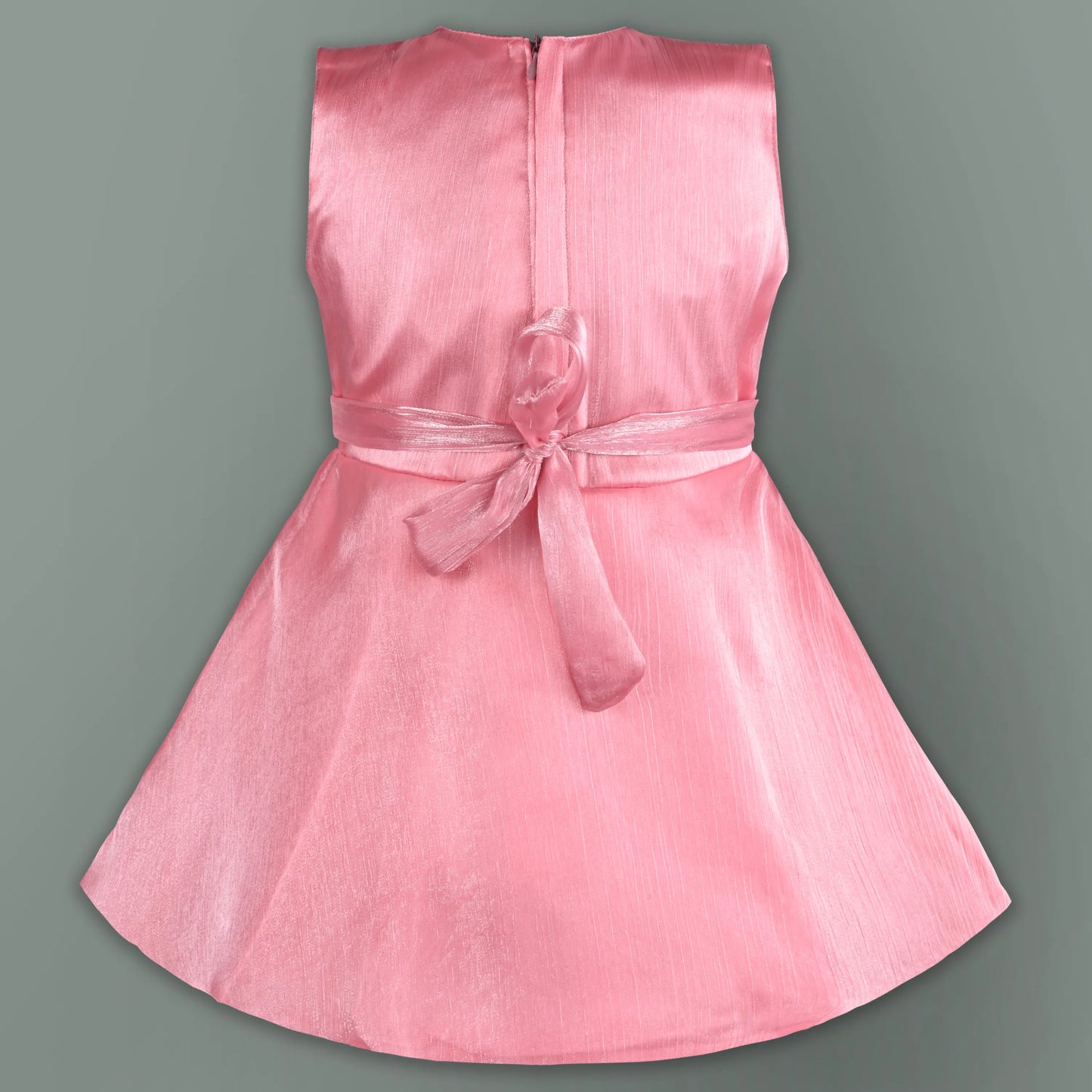 Girls Solid Pleated Satin Fit and Flare Frock Dress