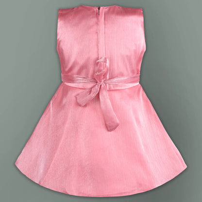 Girls Solid Pleated Satin Fit and Flare Frock Dress