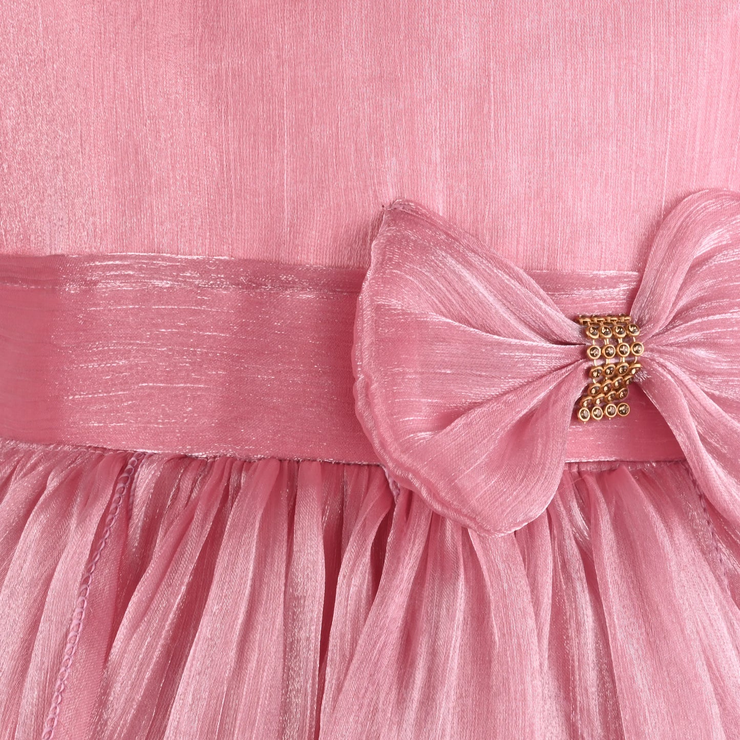 Girls Solid Pleated Satin Fit and Flare Frock Dress