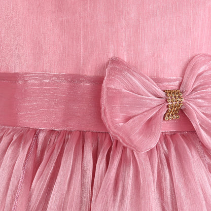 Girls Solid Pleated Satin Fit and Flare Frock Dress