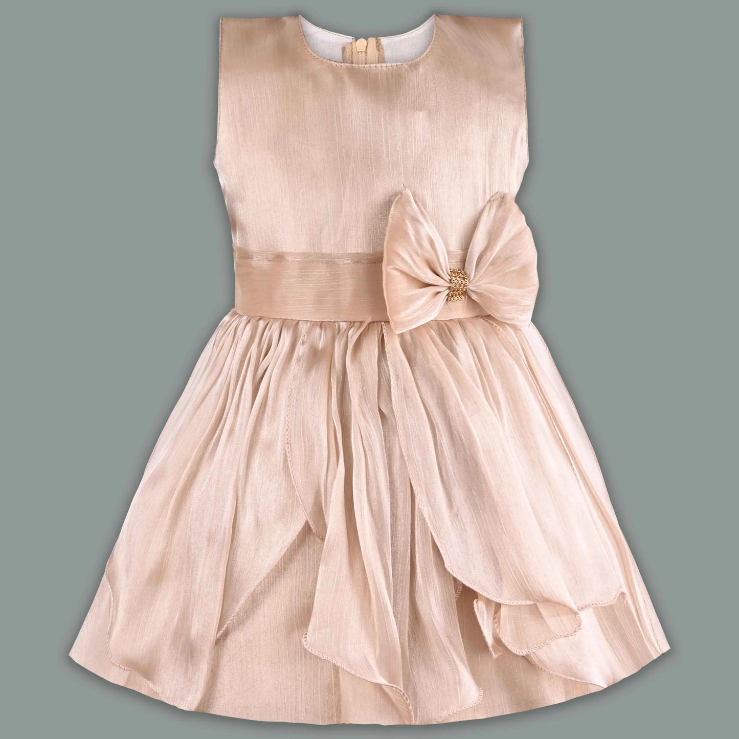 Girls Solid Pleated Satin Fit and Flare Frock Dress