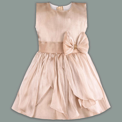 Girls Solid Pleated Satin Fit and Flare Frock Dress