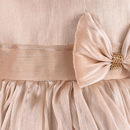Girls Solid Pleated Satin Fit and Flare Frock Dress