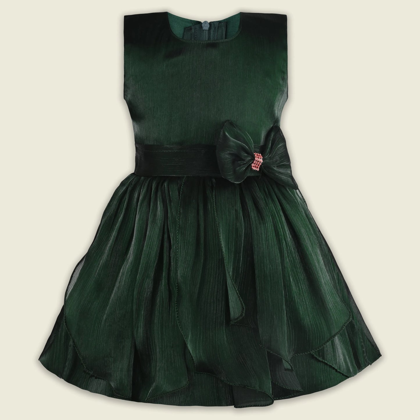 Girls Solid Pleated Satin Fit and Flare Frock Dress