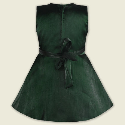 Girls Solid Pleated Satin Fit and Flare Frock Dress