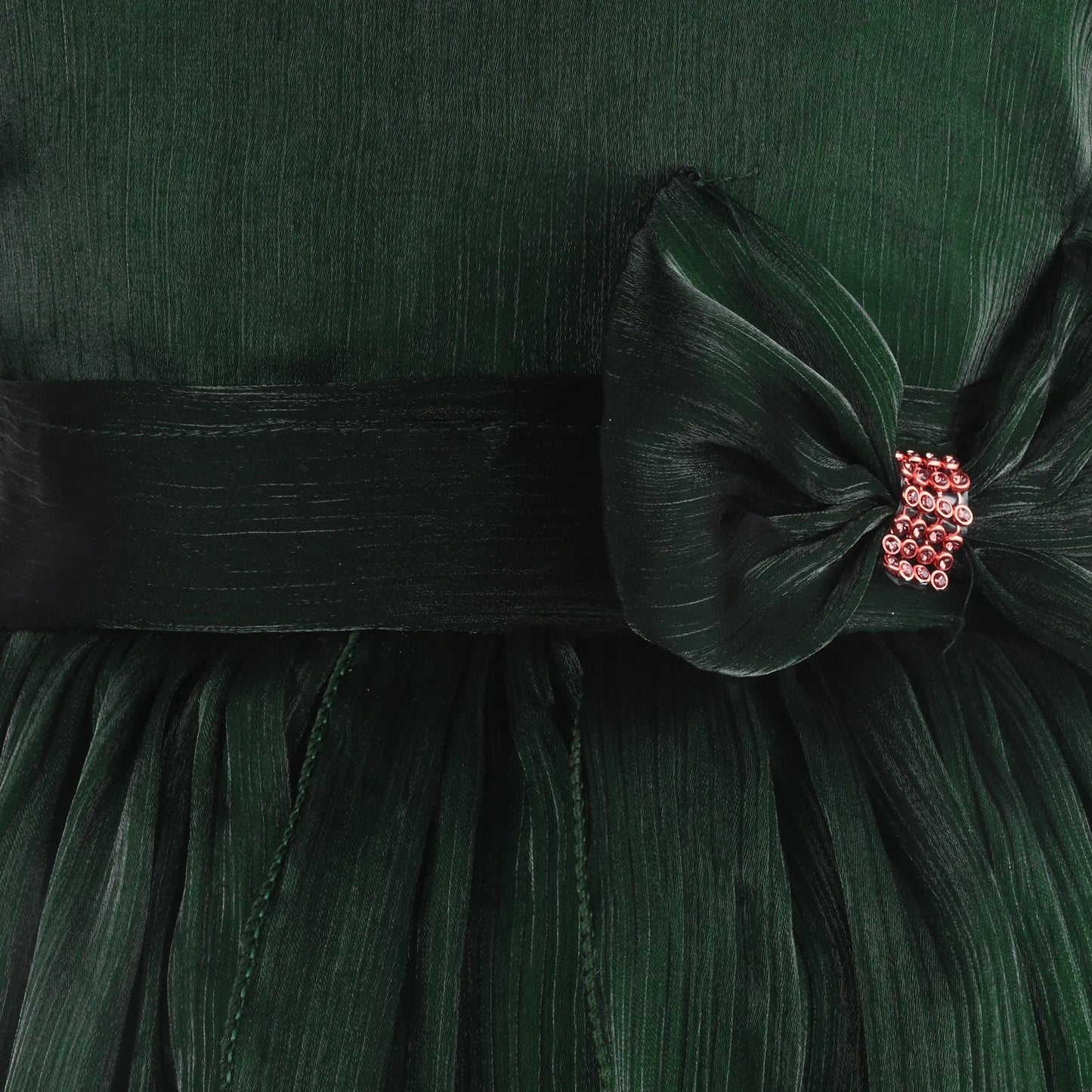 Girls Solid Pleated Satin Fit and Flare Frock Dress