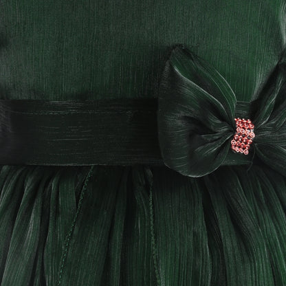 Girls Solid Pleated Satin Fit and Flare Frock Dress