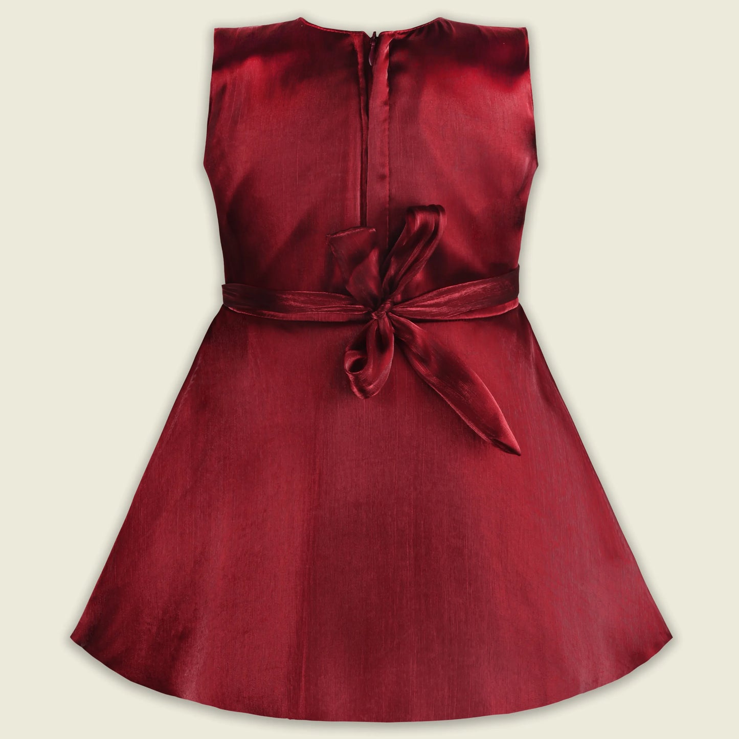 Girls Solid Pleated Satin Fit and Flare Frock Dress