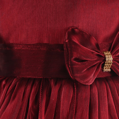 Girls Solid Pleated Satin Fit and Flare Frock Dress