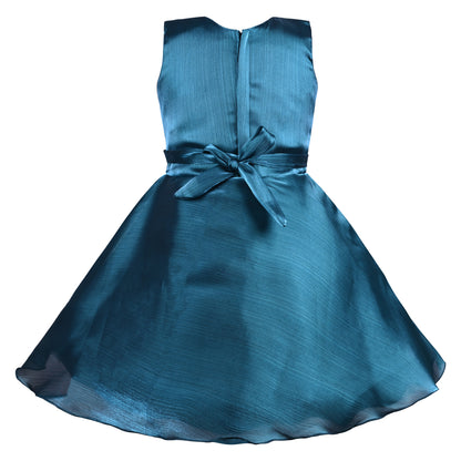 Girls Satin Party Frock with Bow & Cream Fur Jacket– Full Sleeves, Winter Special