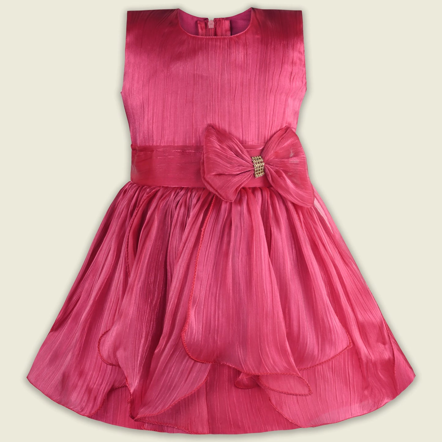 Girls Solid Pleated Satin Fit and Flare Frock Dress