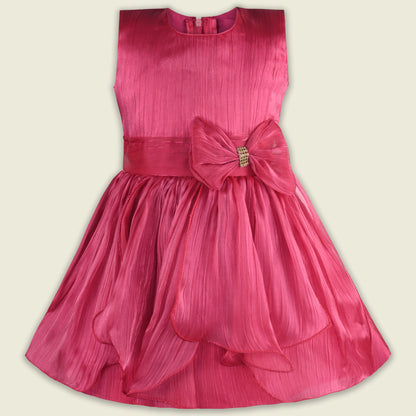 Girls Solid Pleated Satin Fit and Flare Frock Dress