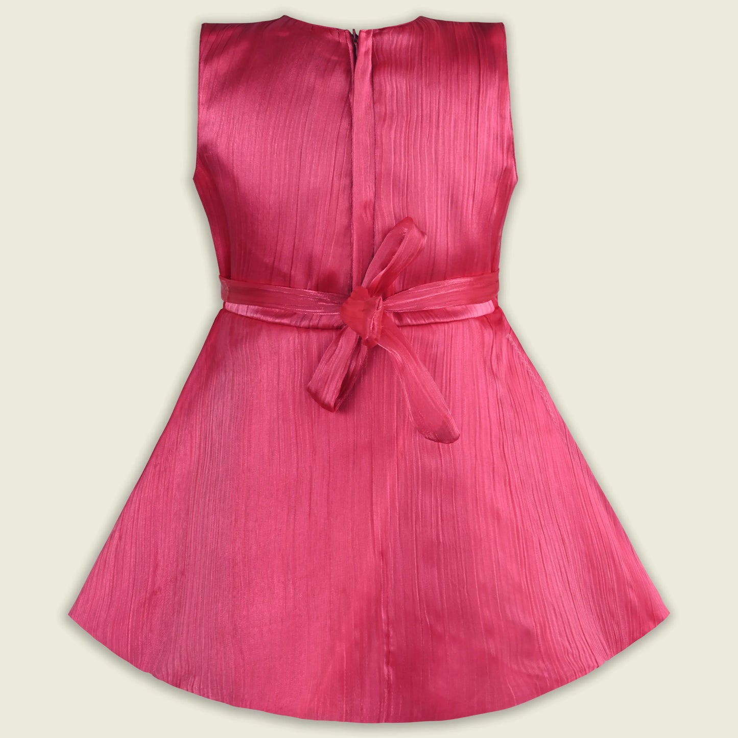 Girls Solid Pleated Satin Fit and Flare Frock Dress