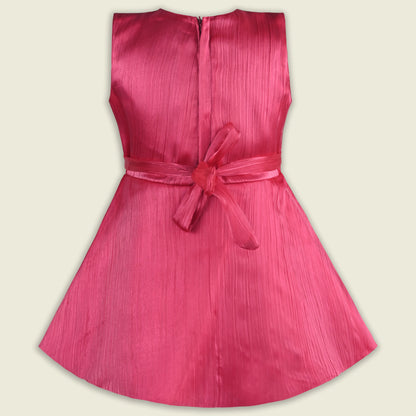 Girls Solid Pleated Satin Fit and Flare Frock Dress