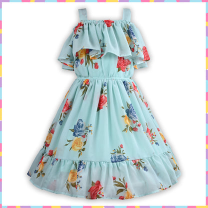 Girls Floral Print Fit and Flare Frock Dress
